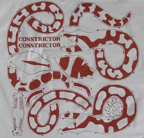 Constrictor Constrictor ©1975 silk screen on muslin, 40" x 40"