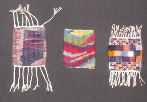 Tapestry samples from beginning weaving and dye course